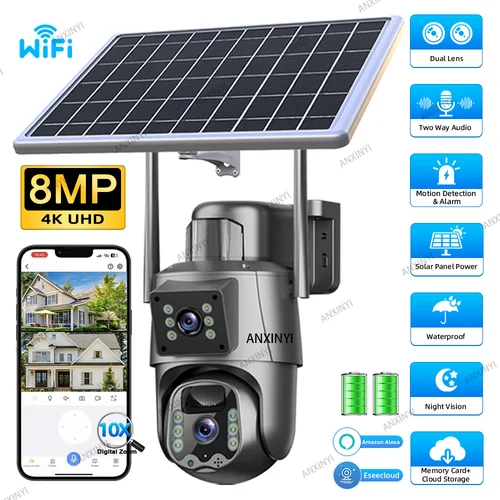 4K 8MP Eseecloud inalámbrico doble vídeo lente Dual impermeable con energía Solar HD IP PTZ exterior 2,4G/5G WiFi cámara de seguridad CCTV