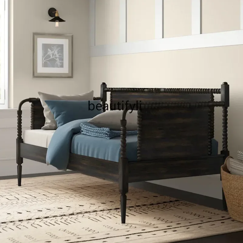 

SS03A American retro solid wood sofa bed living room balcon leisure sofa French antique old three-person sofa Y
