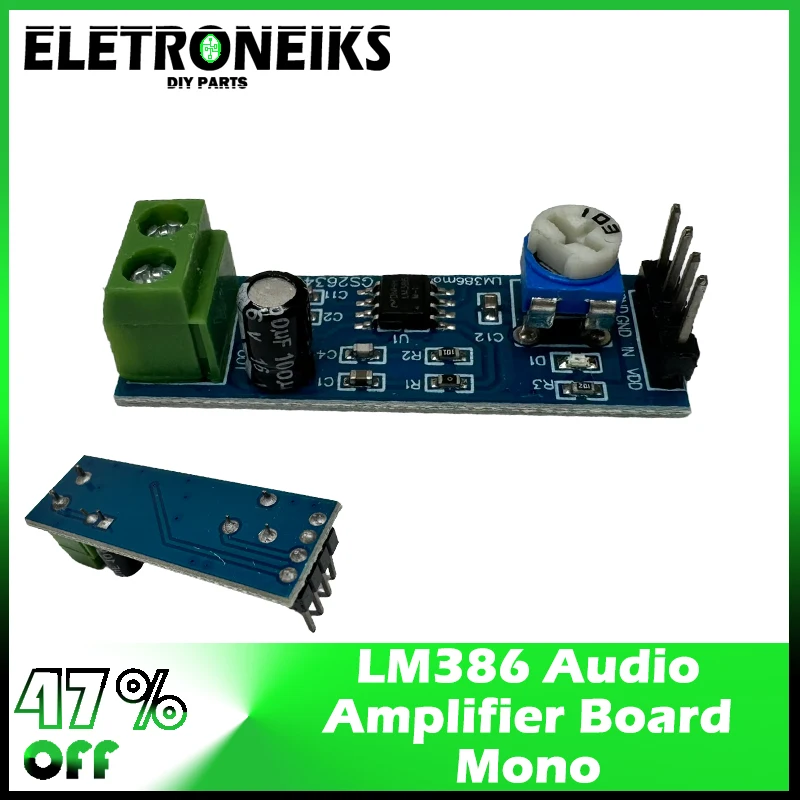 LM386 Audio Sound Power Amplifier Module 200 Times Gain Amplifier Board Plate Mono Power Amplifier 5v-12v Input