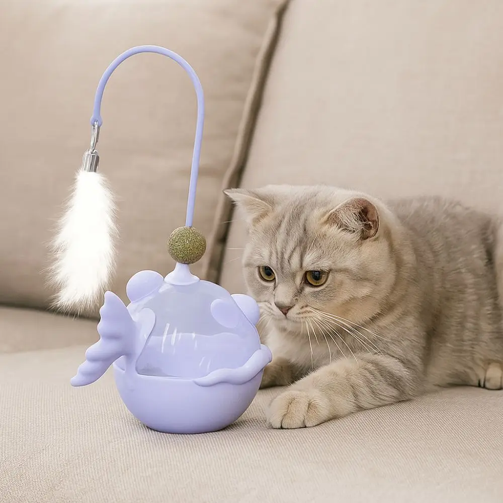 

Cat Teasing Stick Fish Shape Cat Leakage Food Plastic Tumbler Interactive Cat with Bells with Feathers Cat Teaser Wand Indoor