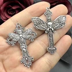 4Pcs 54*41mm Zinc Alloy Large Cross Moth Charms Pendant Designer Charms Fit Jewelry Making DIY Jewelry Findings