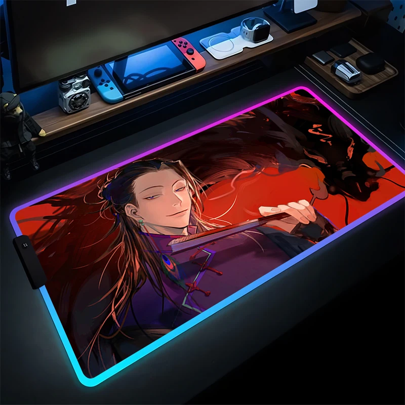 

Mouse Pad Japan Anime LED Computer J-jujutsu K-kaisen Geto Mousepad Gaming Accessories Tablet Keyboard Pad RGB Luminous Desk Mat