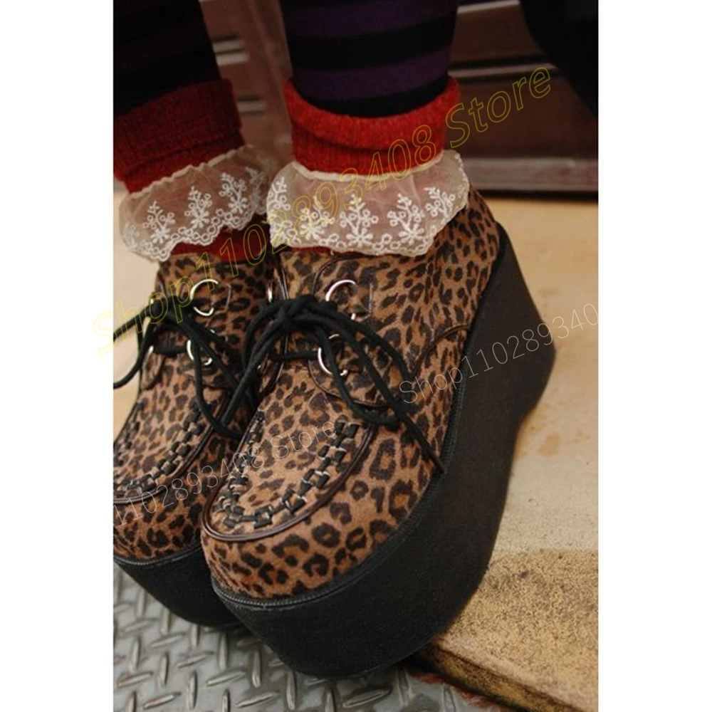 

Leopard Print Cute Round Toe Pumps Cross Tied Thick Soled Platform Shallow Fashion Sexy Women Shoes 2024 New Autumn Para Mujere