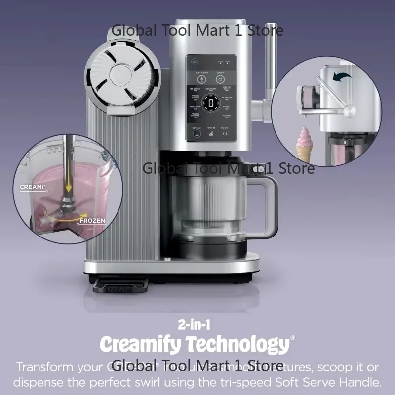 Electric Ice Cream Maker 1000W Soft Serve Sorbet Milkshakes Frozen Yogurt 13-in-1 Programs Handle 2-in-1 Household