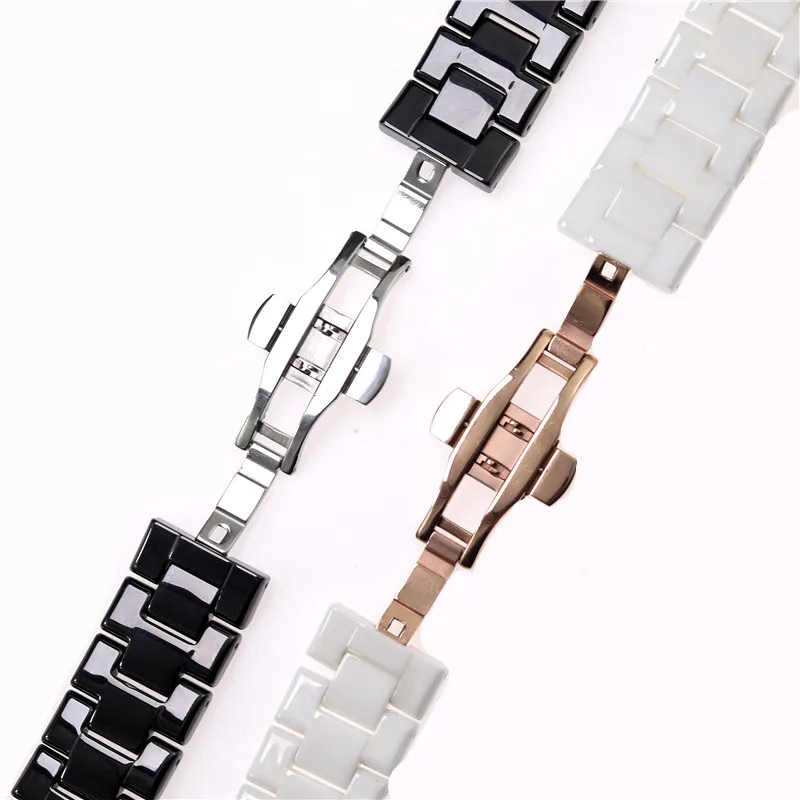 18mm 22mm Ceramic Strap For Armani Watch AR1400 AR1410 AR1402 AR1401 Men Women Band Bracelet Belt Black White Butterfly Button