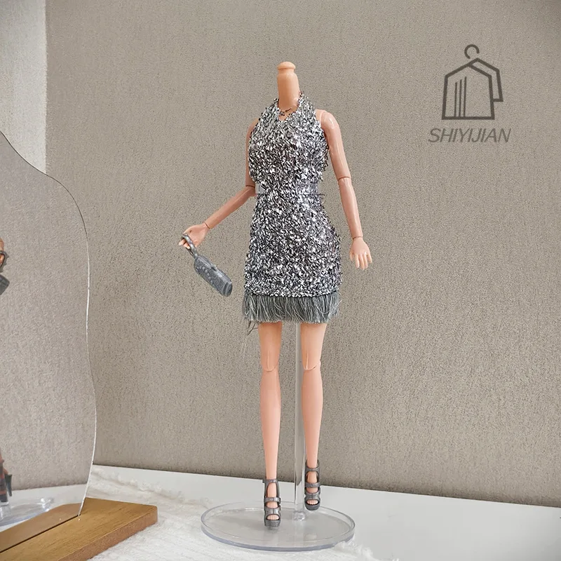 30cm/11 Inch Supermodel Doll Clothes Accessories Elegant Sequin Fashion Dress Dinner Dress Up Princess Clothes For PP FR Xinyi