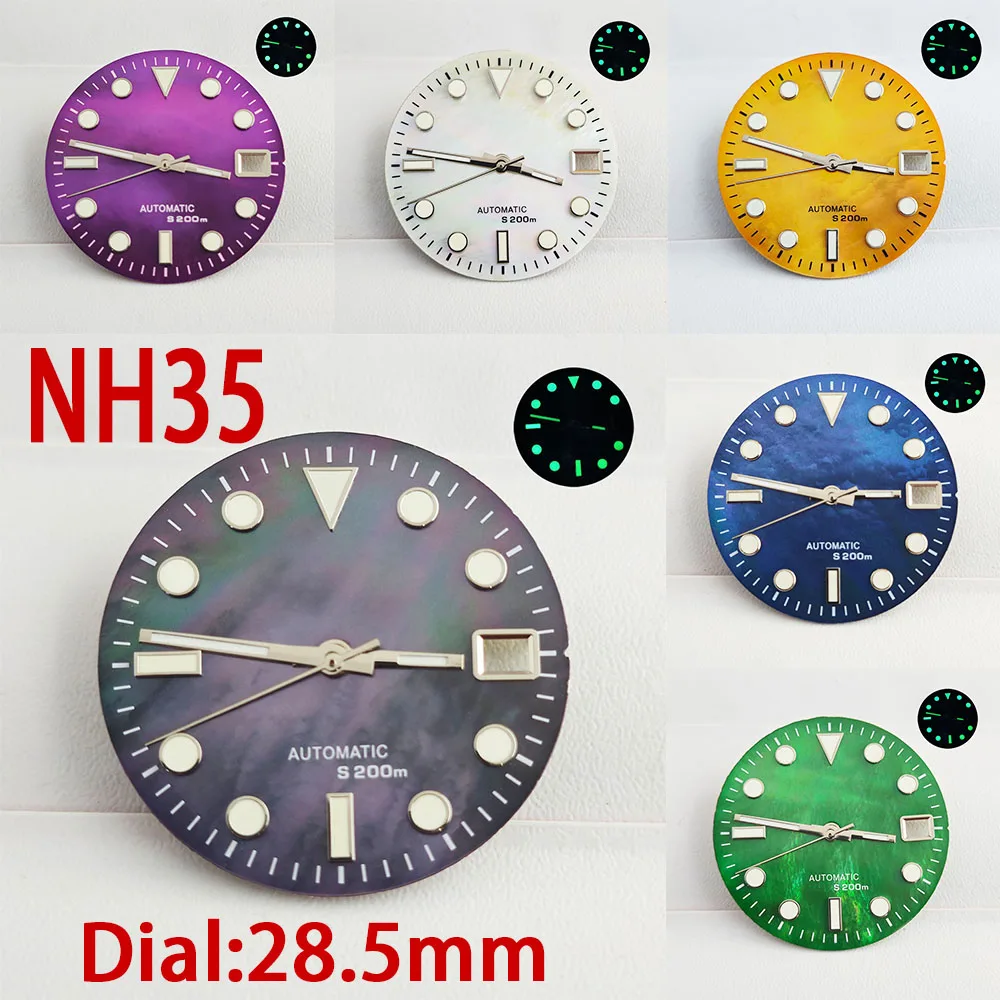 Watch NH35 Shell face 28.5mm green luminous dial is used for NH35 NH36 automatic mechanical movement watch accessories