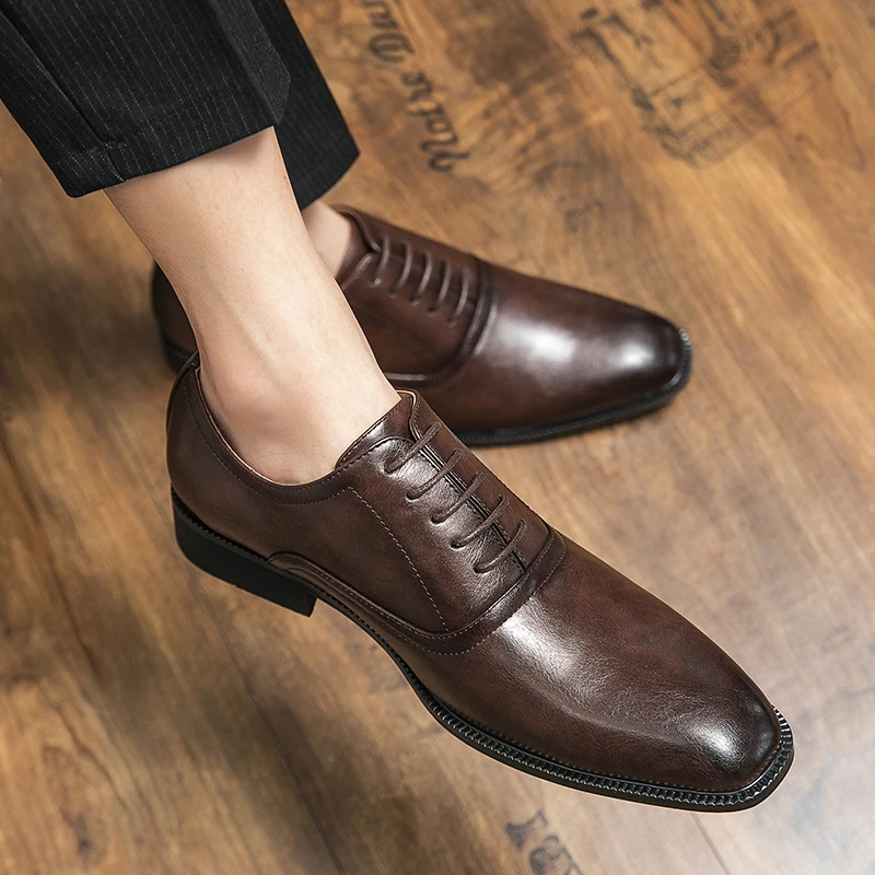 

Retro Business Casual Block Shoes Lace Up Breathable Gentlemanly Minimalist Comfortable Suit Office Fashionable Shoes