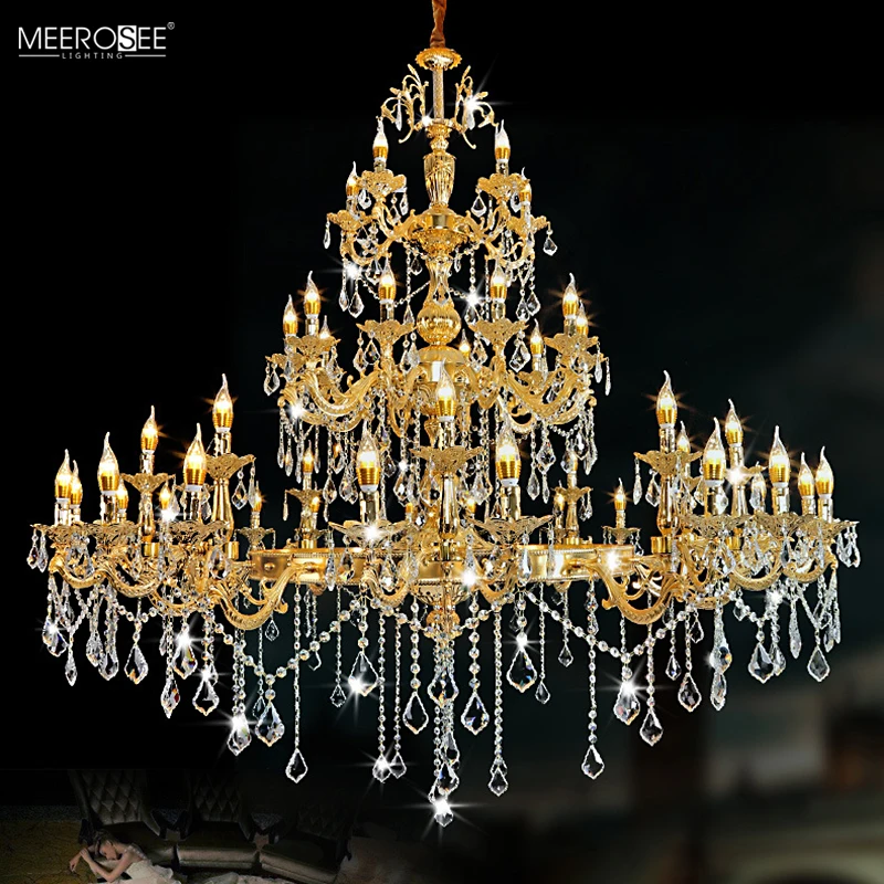 

Meerosee Crystal Chandeliers Royal Gold Luxury Pendant Lamp Clear Crystals Villa Living Room Decoration LED Indoor Home Lighting