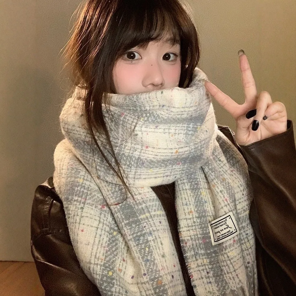 

Модный ветрозащитный зимний клетчатый шарф, холодостойкий сохраняющий тепло, длинные шарфы с кисточками, толстый женский шарф в виде конфетных фасоли