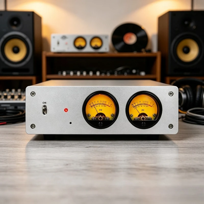 Professional HiFi Dual VU Meter Music Spectrum Analyzer Voice Control LED Yellow Backlight Aluminum Panel Dual Mode