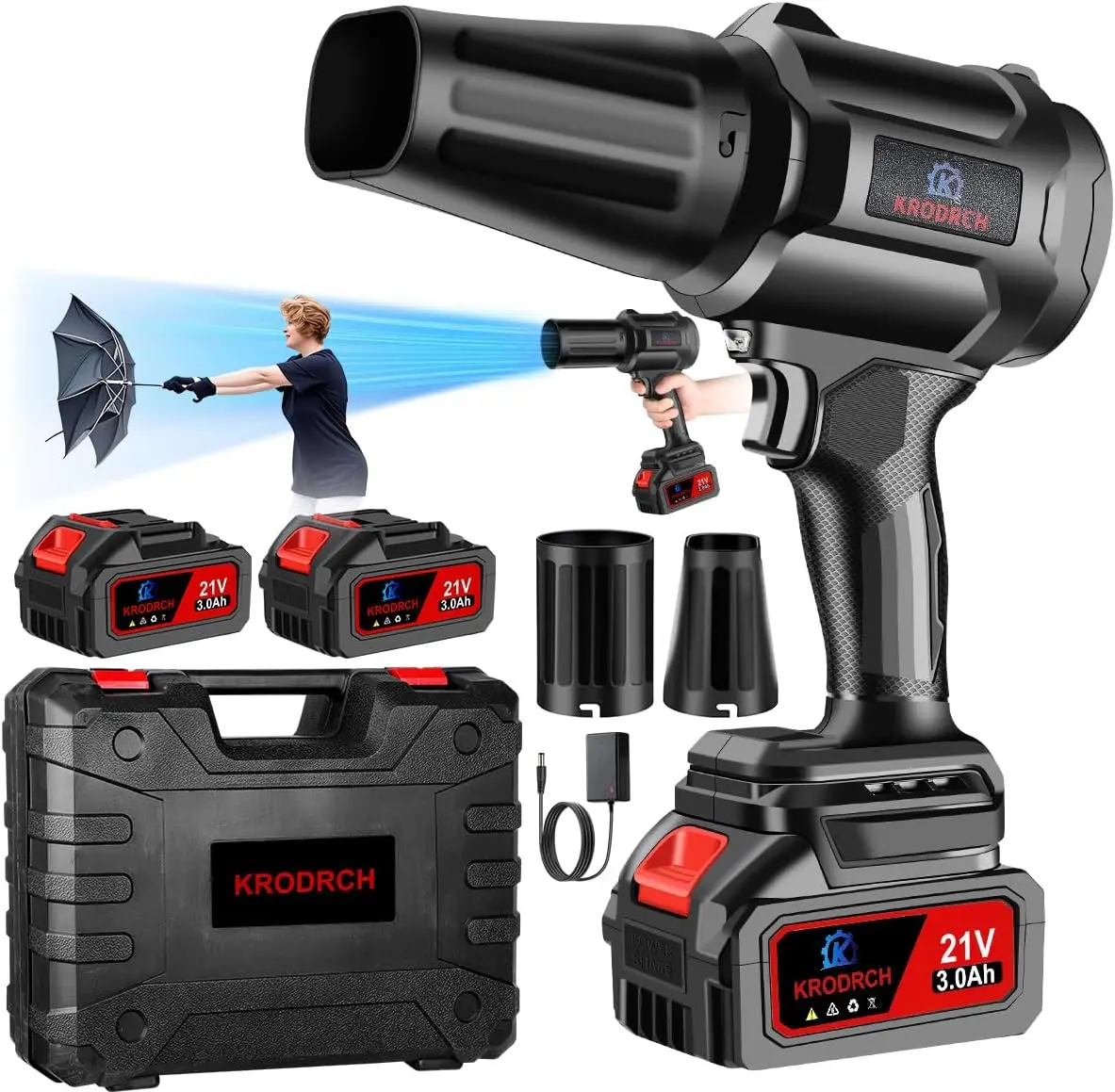 

Электрическая аккумуляторная воздуходувка для листьев 300000 об/мин, 2 аккумулятора и зарядное устройство емкостью 3,0 Ач, для газона, гаража, патио, автомобиля