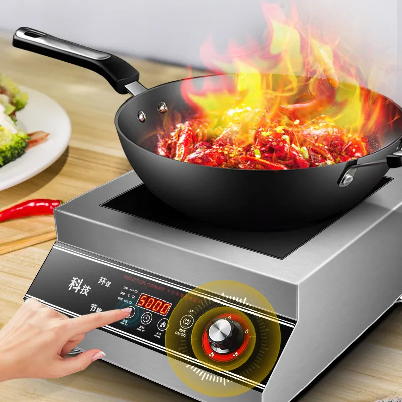5000W Commercial Induction Cooker Flat & Concave High Power Wok Stove for Canteen Braising Soup Boiling