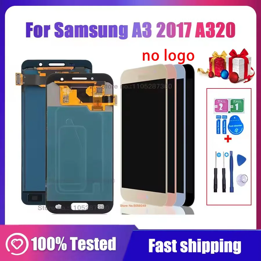 AMOLED LCD Can Adjust Brightness LCD For Samsung Galaxy A3 2017 A320 LCD Display Touch Screen Digitizer Assembly + Tools + Glue
