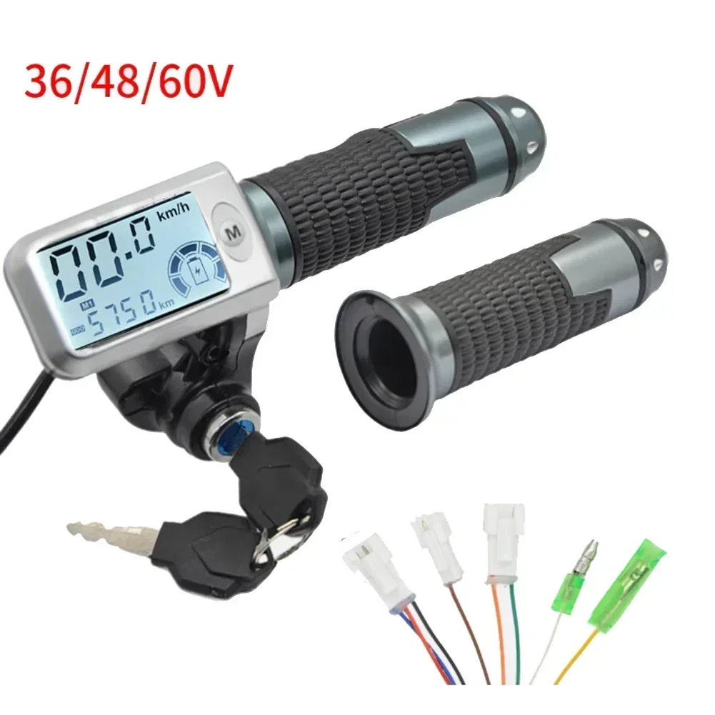 1 par de aperto do acelerador da bicicleta elétrica com display lcd 36-60v acelerador de controle de velocidade para e-bike scooter guiador acelerador