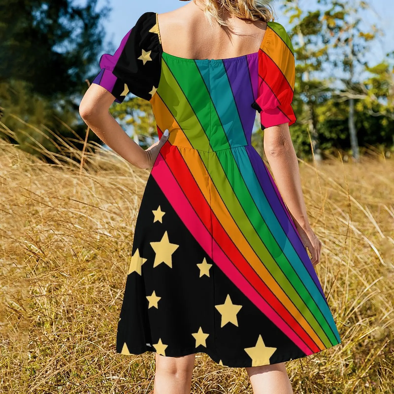 Sterne und Regenbogen kleid Kleider mit langen Ärmeln lange Kleider für Frauen