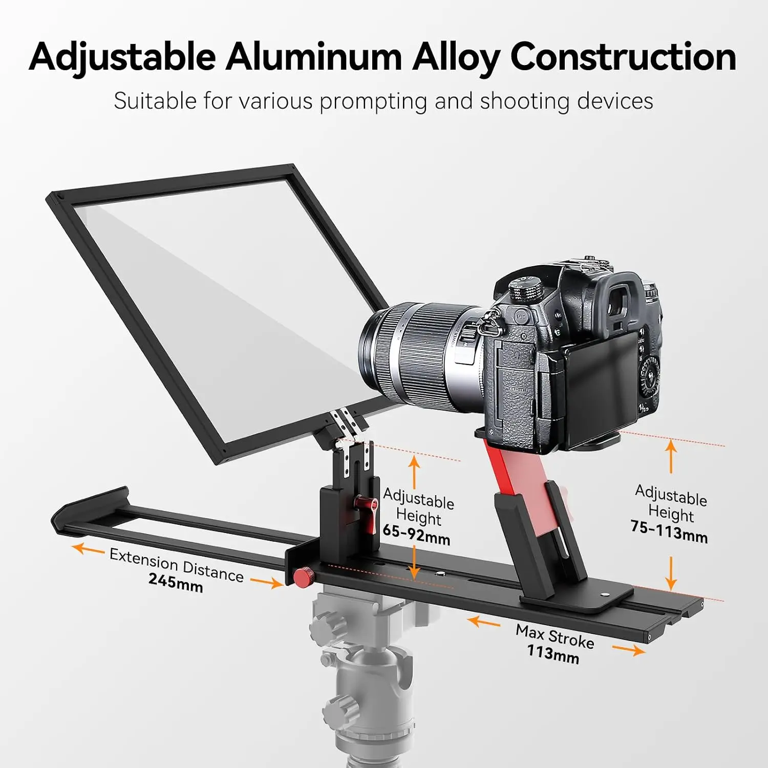 Portable Teleprompter for Camera and Tablet with Foldable Light Shield, Bluetooth Remote and Storage Bag, Compatible with 12.9" iPad Pro, for DSLR, YouTube Video Recording and Streaming view 4