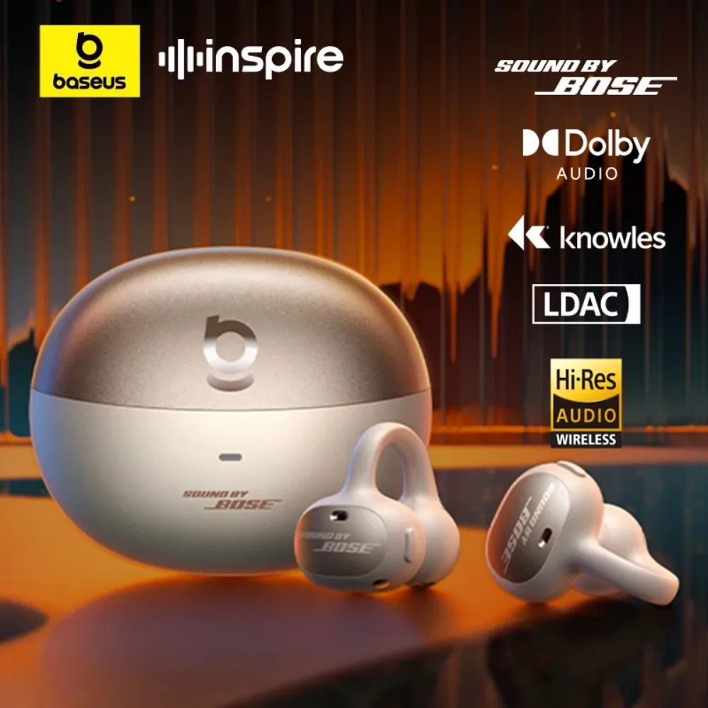 Baseus Inspire XC1 クリップオン オープンイヤー イヤホン Bluetooth 6.1 ハイレゾ 4 マイク サウンド by Bose スポーツ ワイヤレス ヘッドフォン