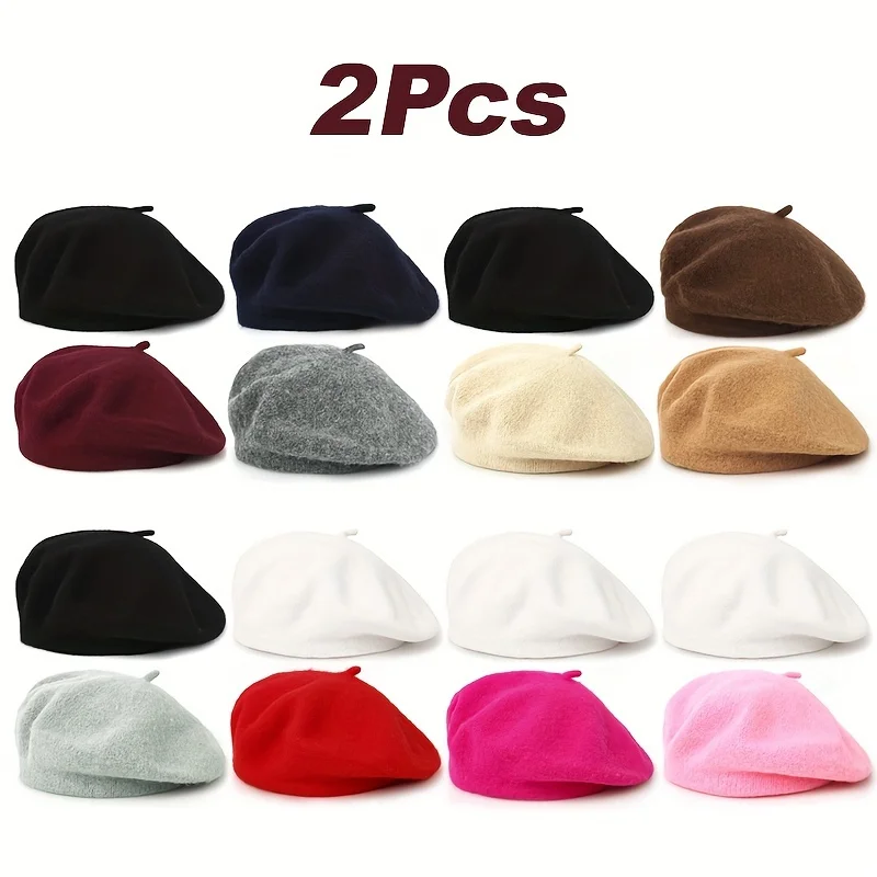 2pcs/set women's beret solid color autumn and winter style simple and fashionable brimless beret suitable for daily use