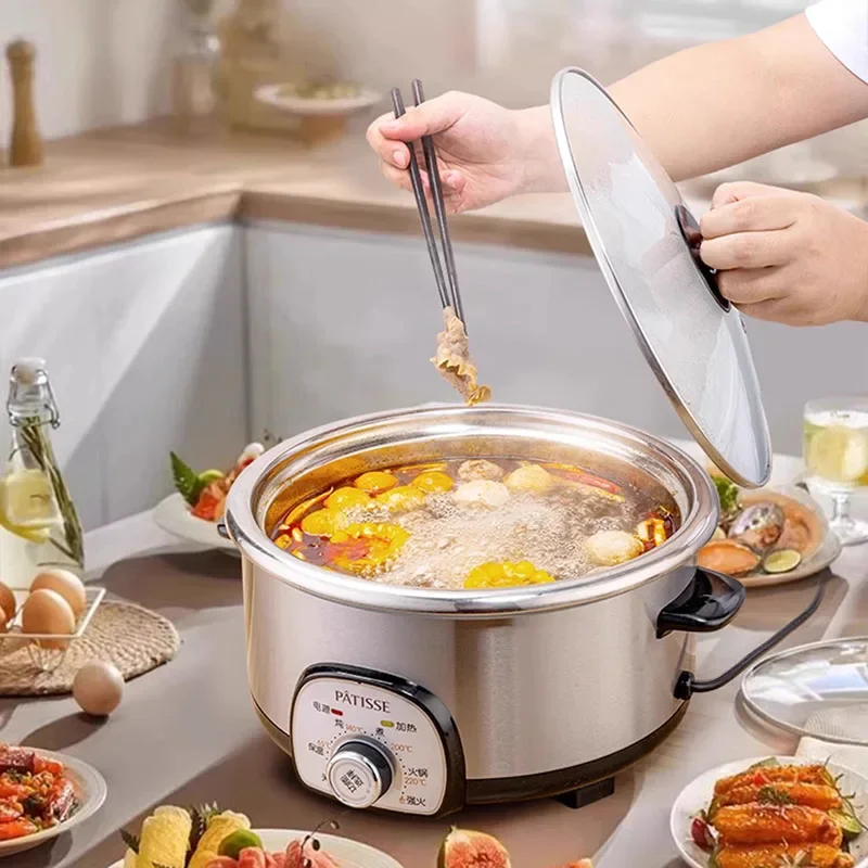 Food Warmer Hot Pot Electric Cooker Meat Noodle Stainless Steel Chinese Hot Pot Ramen Soup Vegetable Fondue Chinoise Cookware