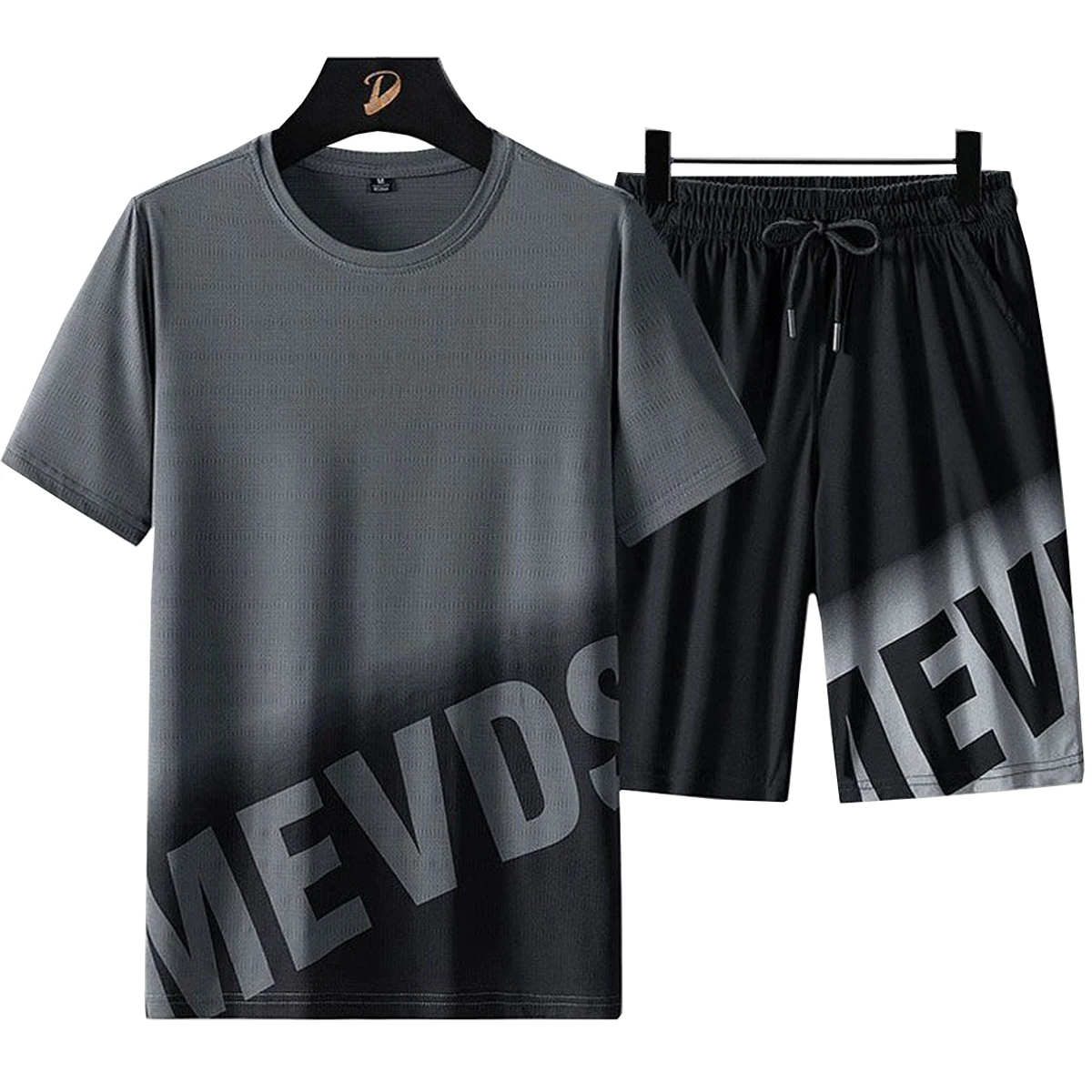 Men's Short Sleeved Round Neck T-shirt Casual Five Quarter Shorts Set Gradient Color Summer Sports Young Student Clothing