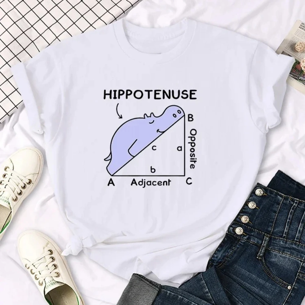 Damen-T-Shirt mit Aufdruck „Nilpferd schläft auf Mathe-Aufgabe“, O-Ausschnitt, atmungsaktiv, Harajuku-Stil, kurze Ärmel, ästhetisches Sommer-T-Shirt für Frauen – Detail 3