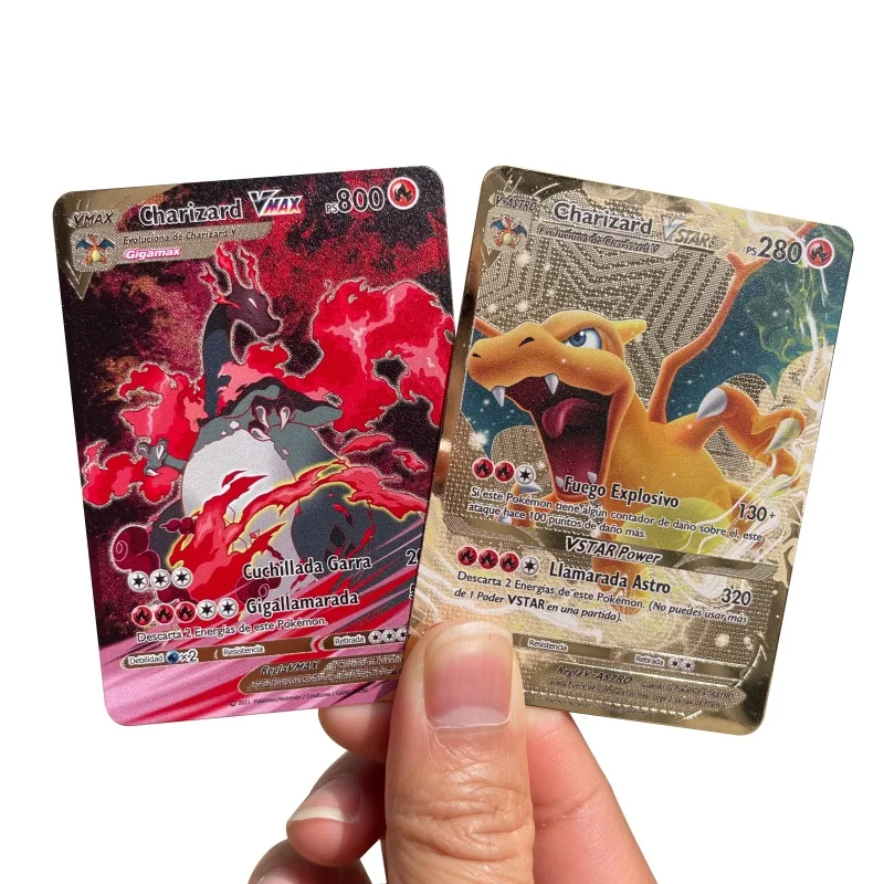 Spanische Pokemon-Metallkarten Charizard Pikachu Vmax Vstar Rayquaza GX Anime Goldene Pokemon-Sammelkarten – Detail 2