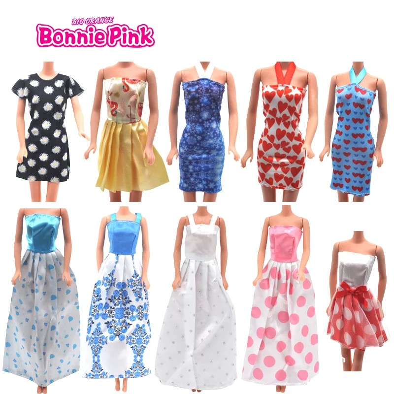 BONNIEPINK 10 Pcs Doll Clothes for 11.5 Inch Dolls 5 Fashion Dresses 5 Slip Dresses Fashion Design for BJD Dolls