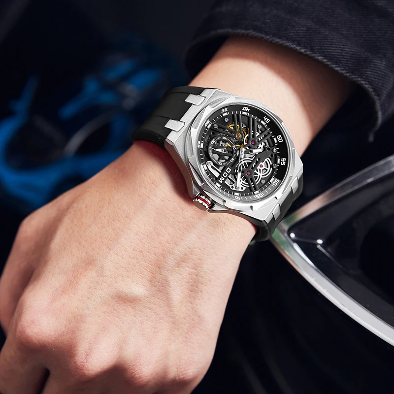 DOM Mechanical Automatic Watch Leisure Business High Luxury High quality men\'s watch Men\'s Mechanical watchSilver