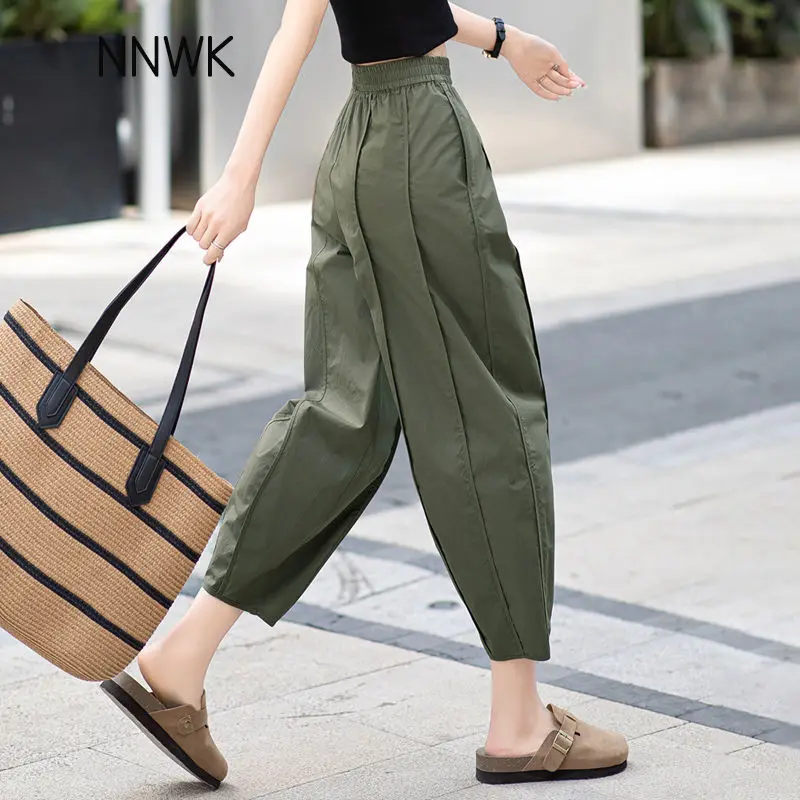 

New Niche Pear-shaped Waist-hugging Comfortable Breathable Casual and Fashionable Slimming Loose 9-point Pants