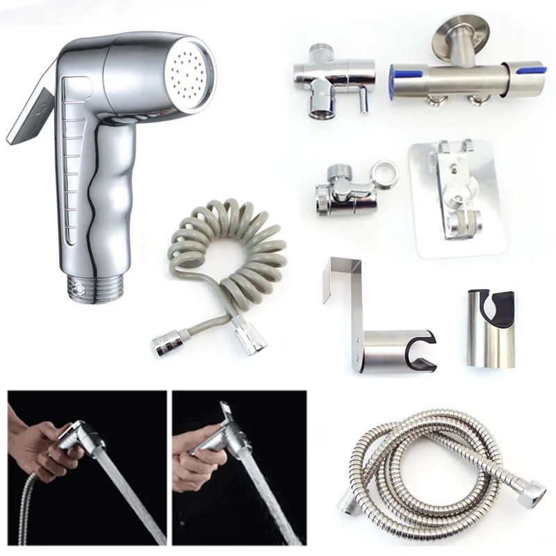 

Silver Bathroom Toilet Bidet Faucet Sprayer ABS Shower Head Spray Gun water hose set kit Self Cleaning douchette wc Handheld p
