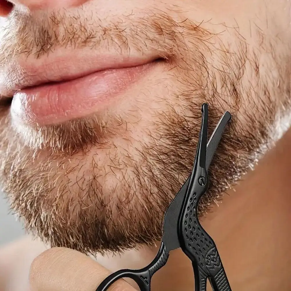 Recortador de pelo de barba y nariz, tijeras negras para el hogar, punto de cruz, punta de hilo de flor, punta de recorte de cejas suave y segura, tijeras pequeñas