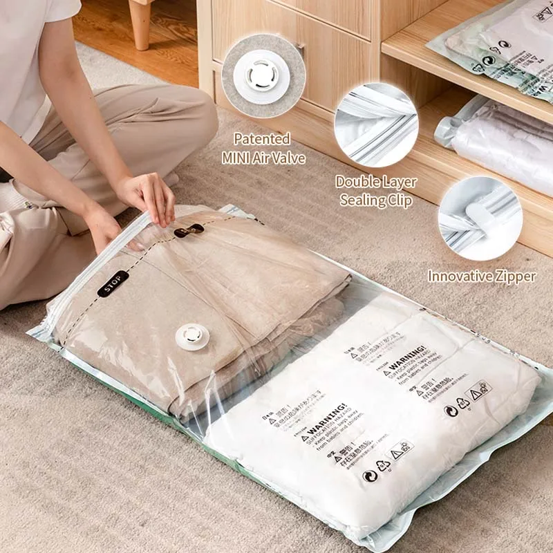 No Pump Need Vacuum Bag Quilt Clothes Organizer Wardrobe Storage SealerBags Compressed Saving Space Bags Reusable Travel Package