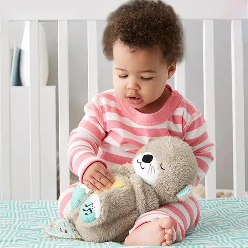 Baby Plush Doll Breathing Bear Soothing Sleep Playmate Otter Toy Kids Newborn Music Sleeping Companion Sound Light Doll Toy Gift