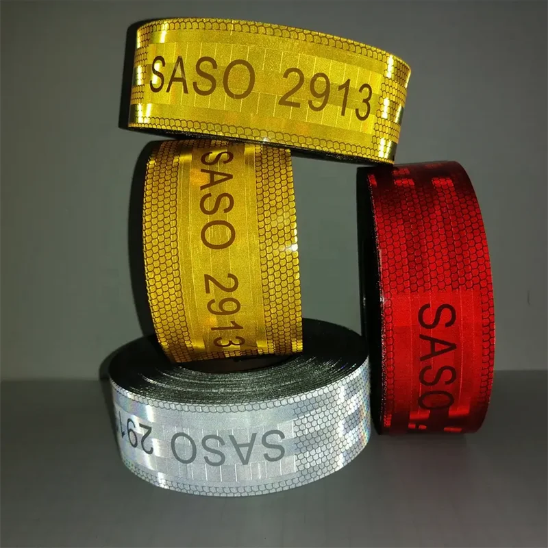 5cm*45.7m High Visibility SASO 2913 Reflective Tapes Yellow Red White PET Metalized Reflectors Sticker For  Saudi Arabic Market