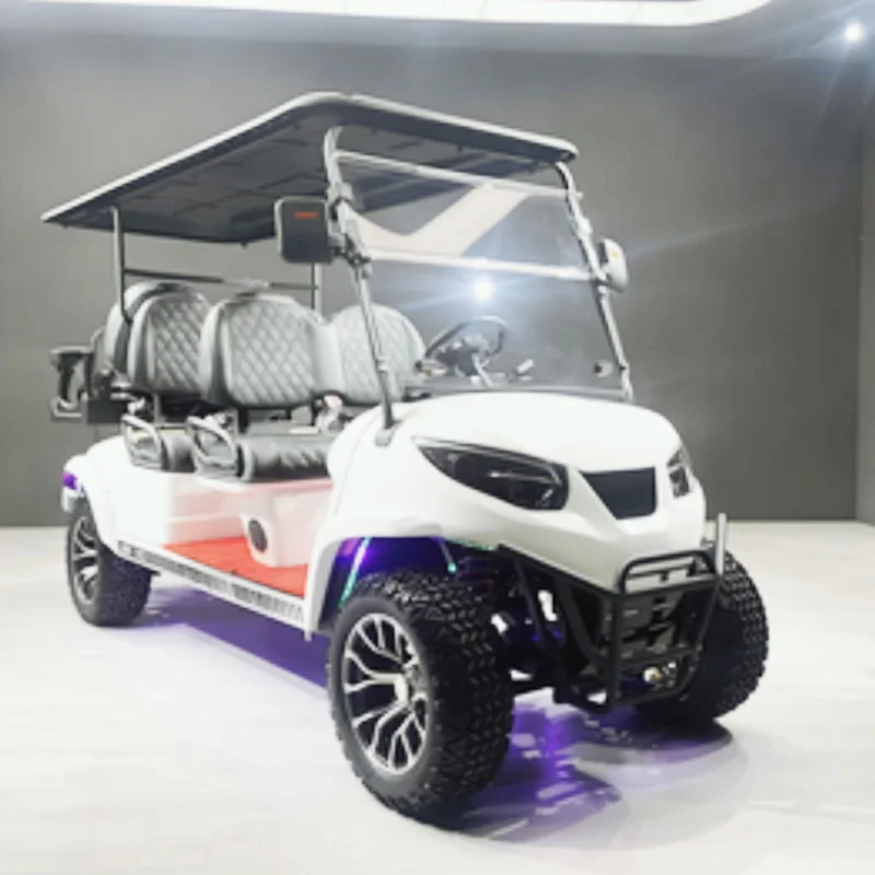Best Small 4+2 6 Seater Electric Golf Cart 72V 5KW High Power Off-Road Hunting Cart 14-Inch Off-Road Tires Tire LED Strip