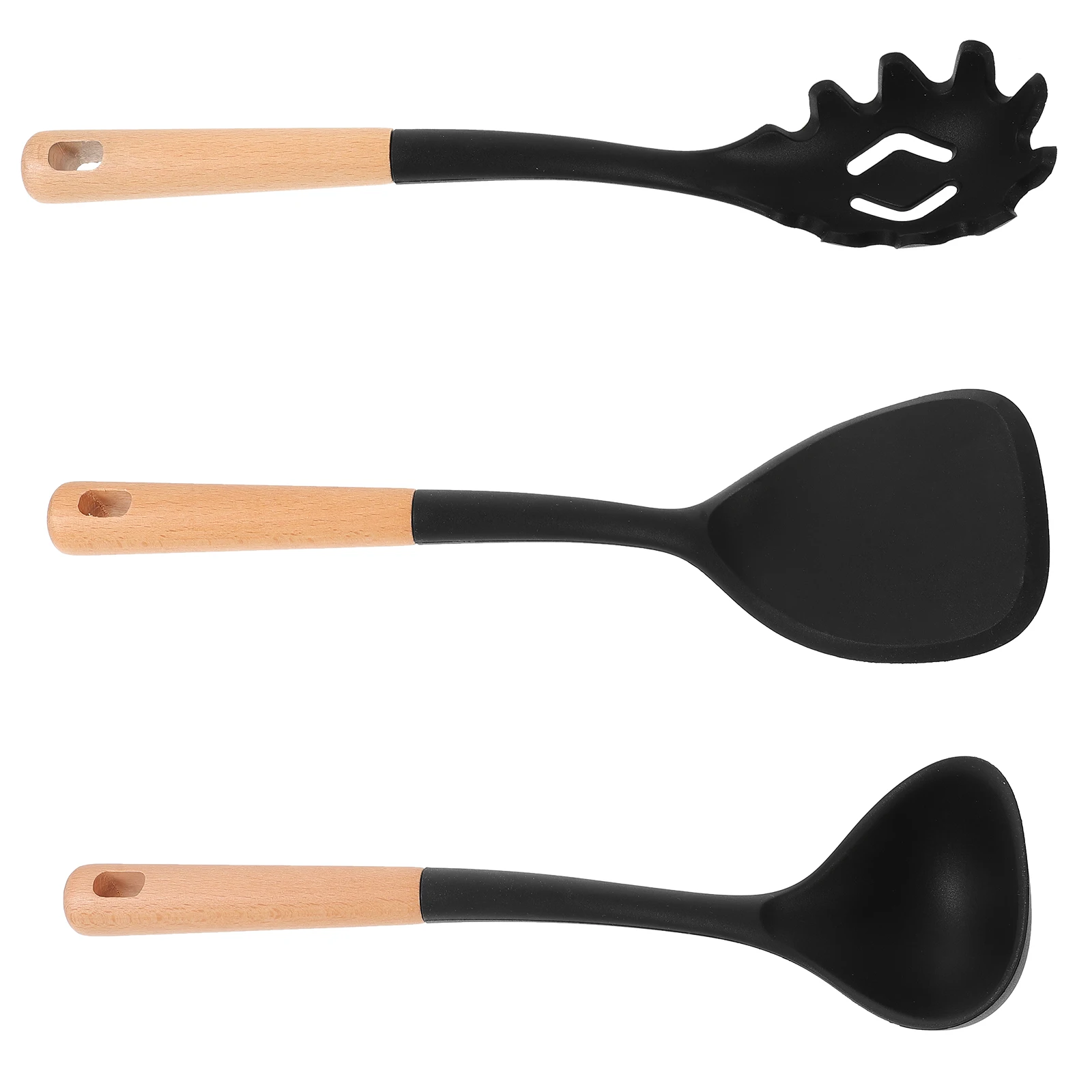 

3pcs Wood H Kitchen Utensils Nonstick Cooking Tools Silicone Spoon Shovel Soup Spoon Set Household Gadgets Practical Use Heat
