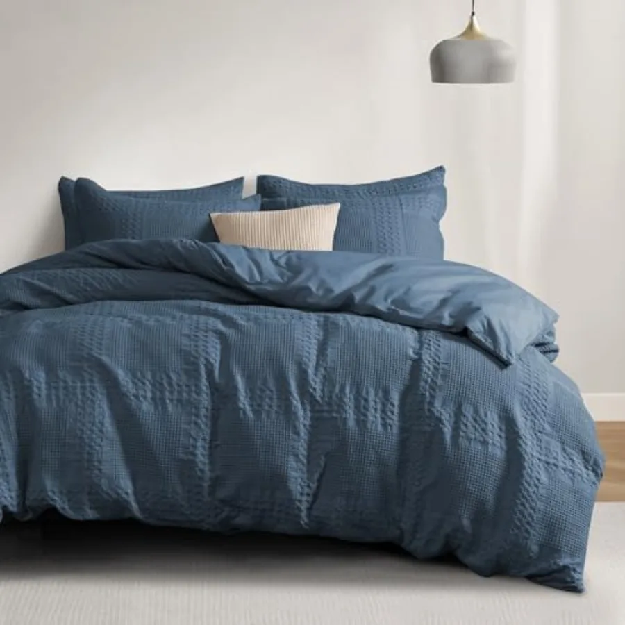 

100% Cotton Waffle Duvet Cover Size 3 Pieces Soft Breathable Duvet Cover Set for All Season Pre-Washed Decorative Textured Comf