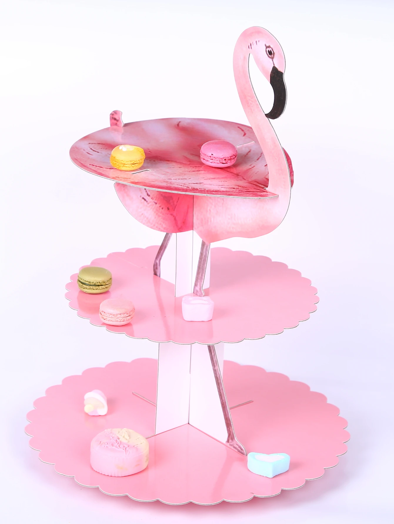 Three layer Flamingo cake stand Birthday Party dessert stand Decorated paper dessert stand