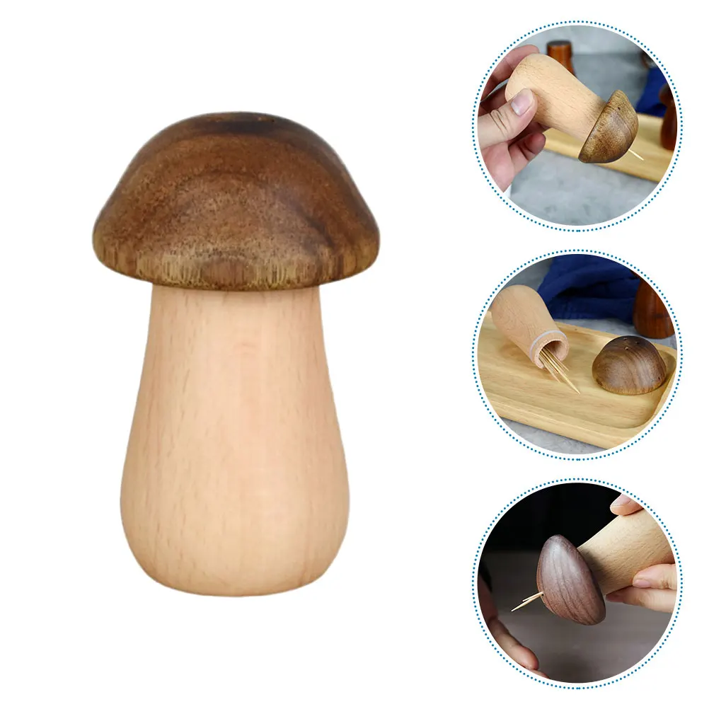 

Wooden Toothpick Box Mushroom-Shaped Creative Kitchen Storage Organizer Home Decor Household Holder Dispenser Jar Case For