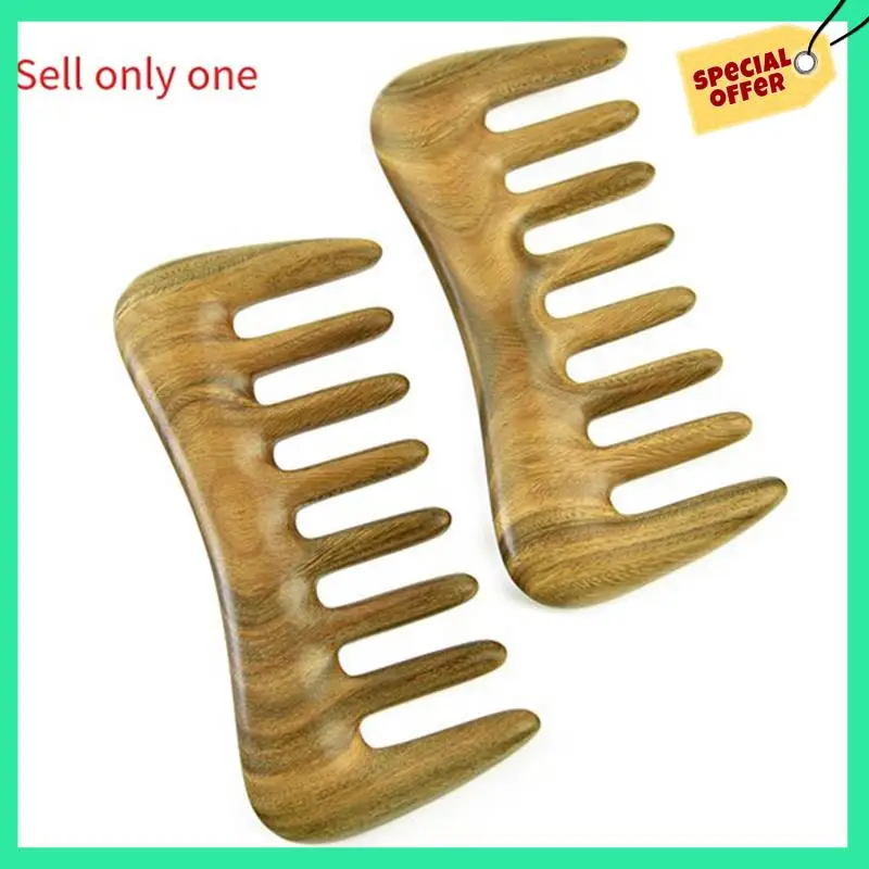 -A14E 1Pcs Green Wide Tooth Hair Comb - Natural Wood Comb For Curly Hair - No Static For Massage Comb Detangling