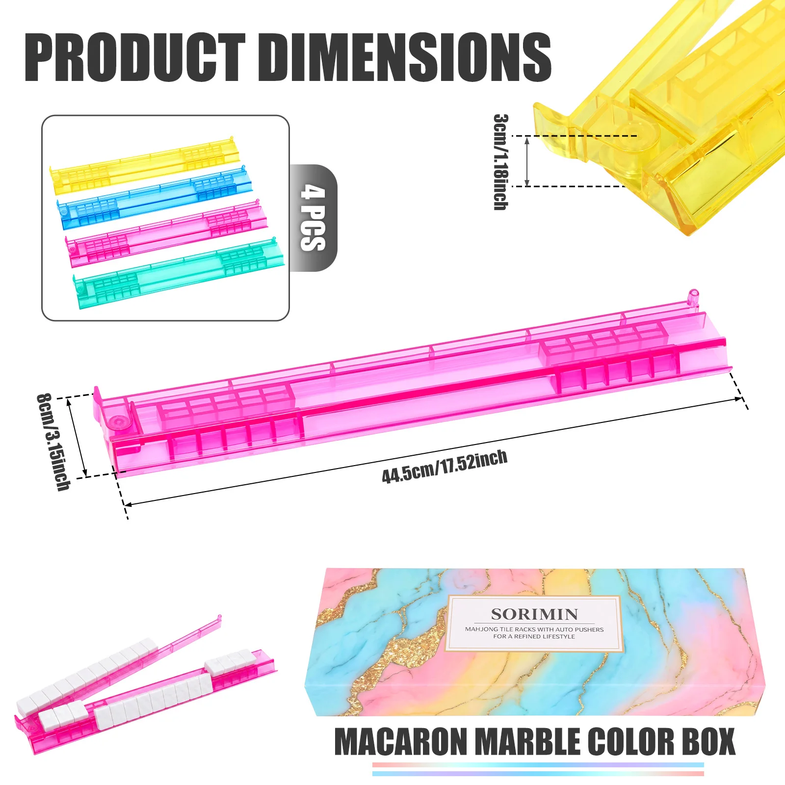 4Pcs Clear Acrylic Mahjong Racks with Pushers Colorful Tile Organizer Game Accessories Storage Solution for Mah Jongg Players