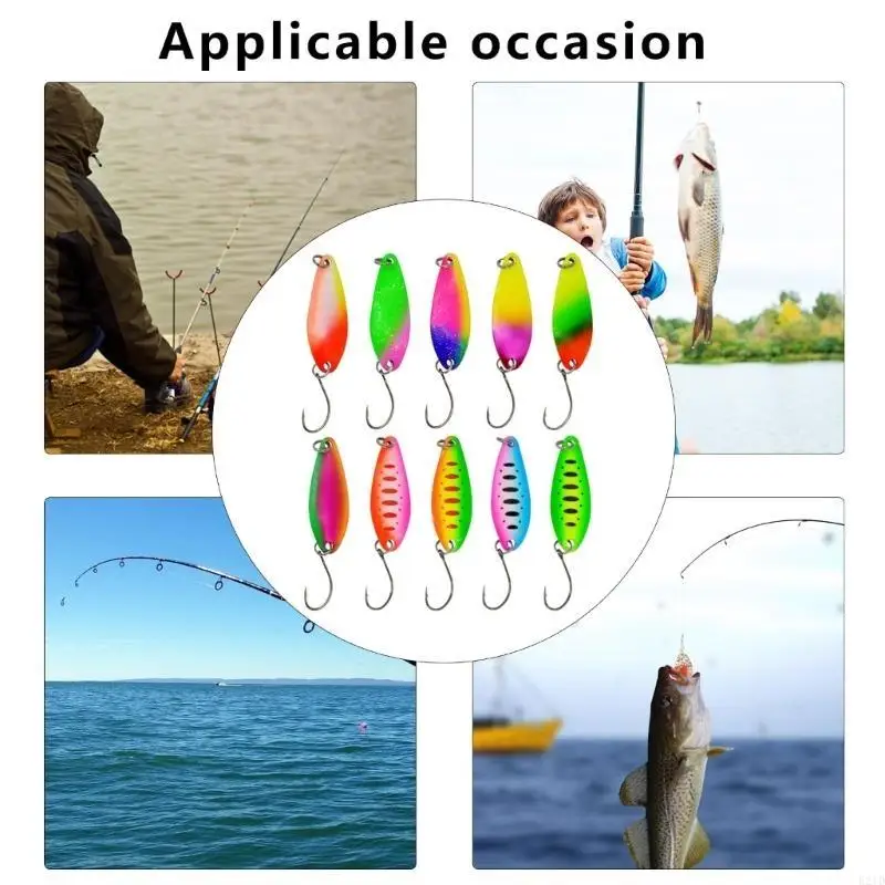   10Pcs Trout Fishing Spoons  Lures Set with Single Hook Sequins Baits Easy to Use