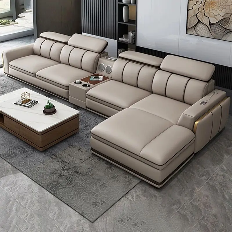 Modern Simple Light Luxury First-layer Cowhide Leather Sofa Living Room Size Minimalist Concubine Combination Sofa Complete Set