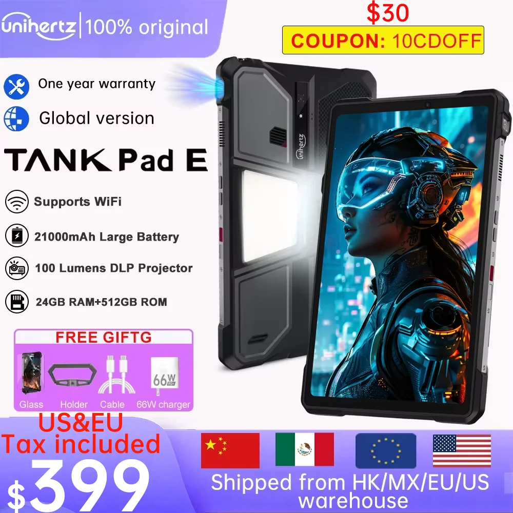 Unihertz 8849 TANK PAD E Rugged Projector Tablet Smartphone 10.95 inch 120Hz 24GB 512GB Phone 21000mAh 32MP+50MP 66W Tablet