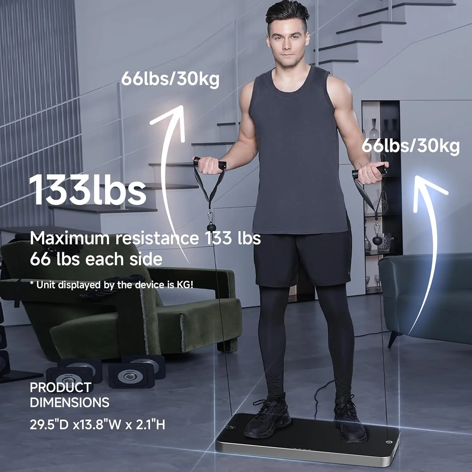 Ultra-Thin Smart Home Gym, 133 lbs Adjustable Digital Dumbbells, Total Body Strength Training, 4 Modes Cable Weight Mach