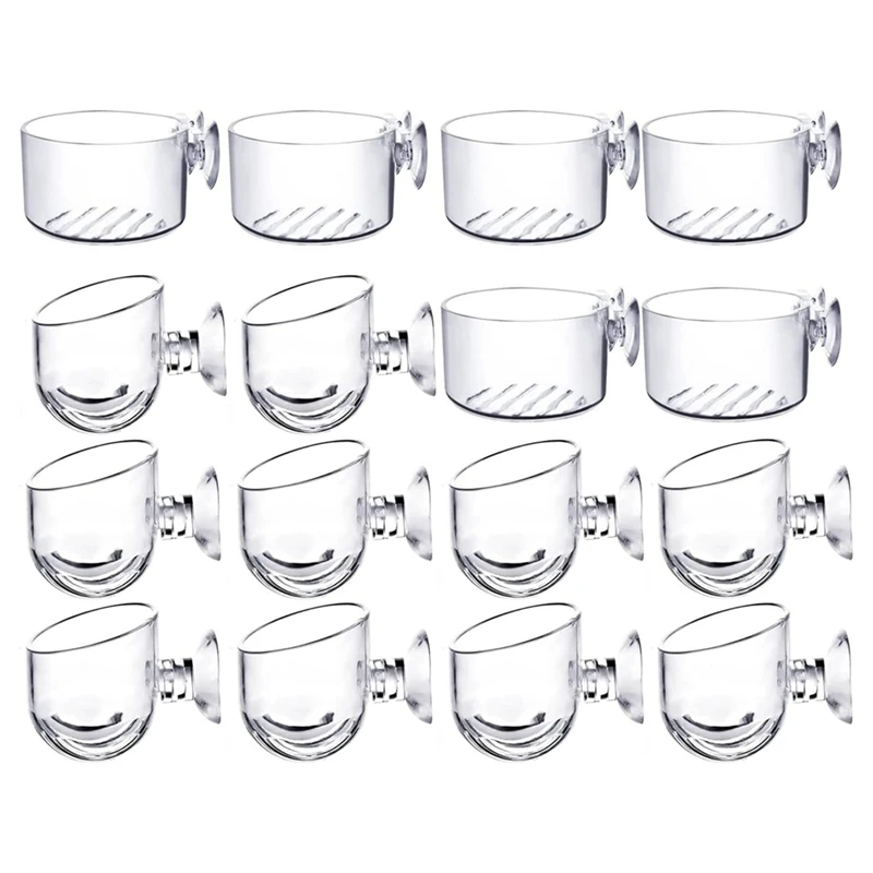 16PCS Aquatic Plant Cups Set Kit Transparent Acrylic Aquatic Plant Pot Set Kit With Suction, Aquarium Decoration 2 Shapes