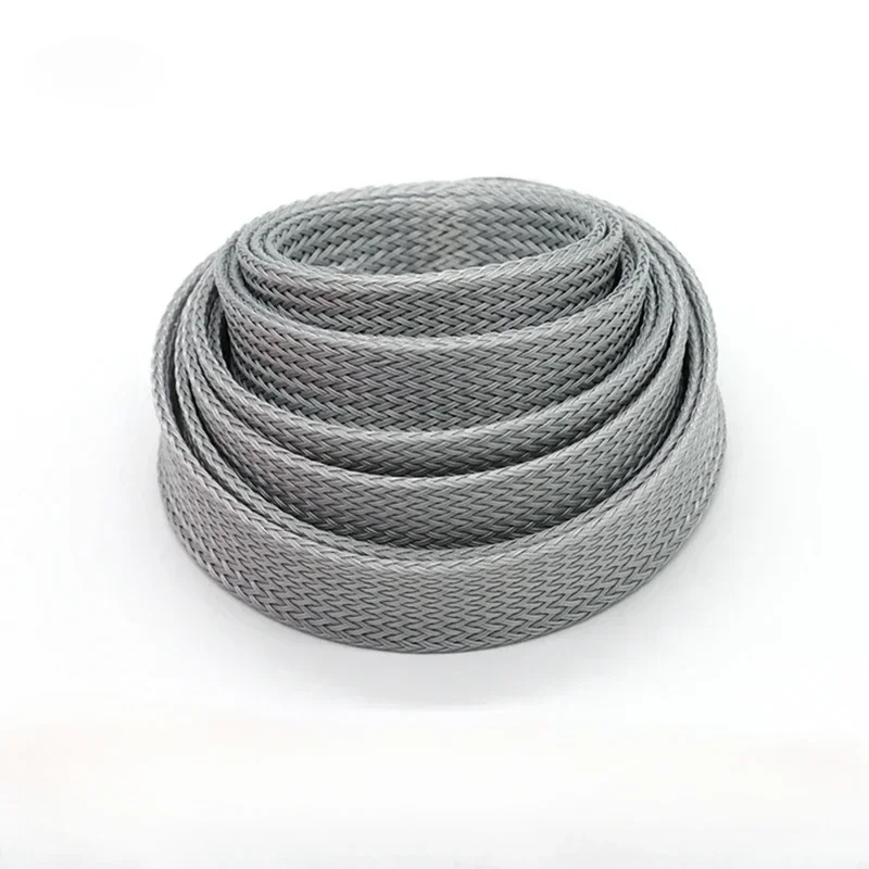 Grey PET Braided Cable Sleeve 2/4/6/8/10/12/14/16/20/25/30~60mm Expandable High Density Insulated Cables Protection Wrap Sheath