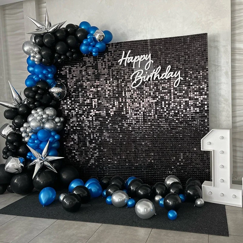 18 Panels Black Shimmer Wall Panels Backdrops Square Sequin Backdrop for Christmas Birthday Graduation Wedding Party Decor Event