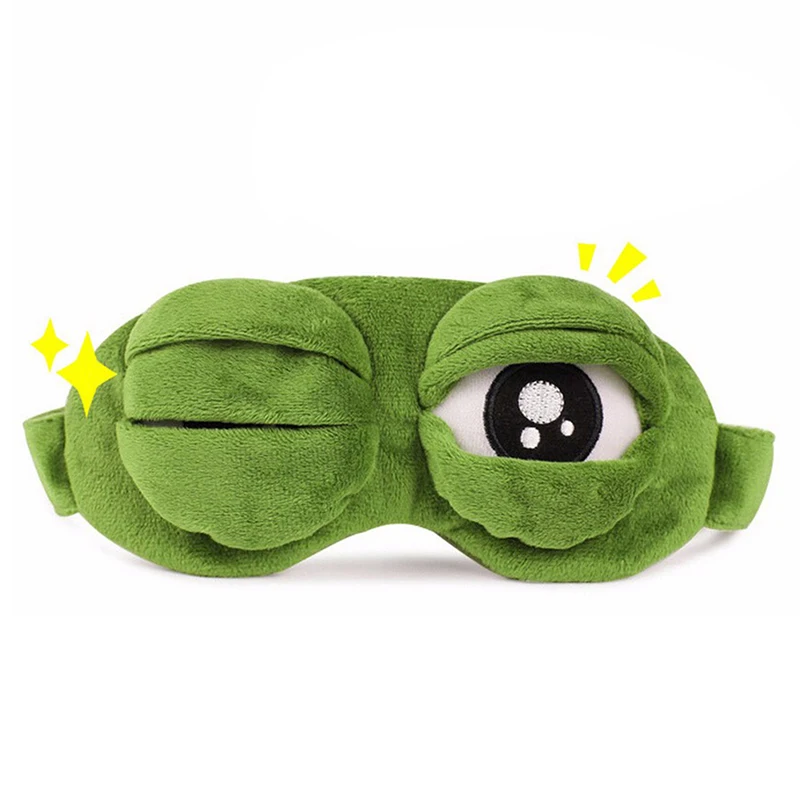 Sad Frog 3D Eye Mask Funny Creative the Frog Cover Cartoon Soft Plush Sleeping Mask Green Protection from light